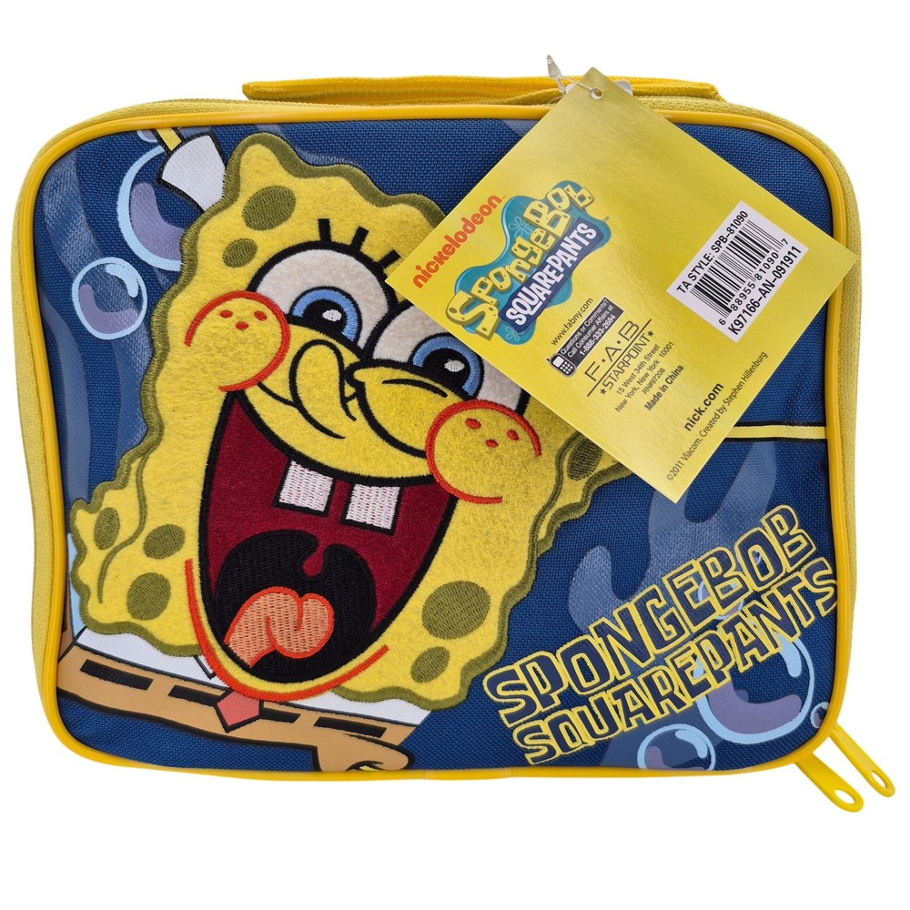 Spongbob SquarePants Zippered Textured Soft Canvas Lunch Bag Box FAB Yellow Blue